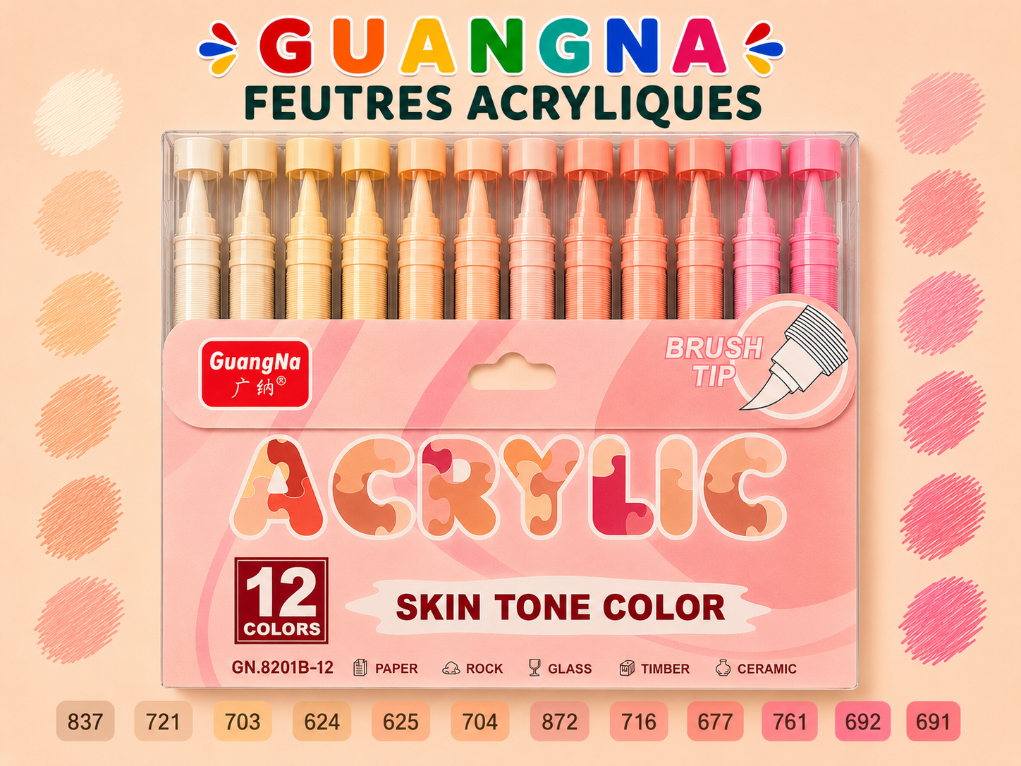 Feutre Acrylique GuangNa Skin Tone Rose — À l'unité | Brush Tip