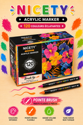 NICETY Acrylic Marker – 120 Couleurs Éclatantes (Pointe Brush)