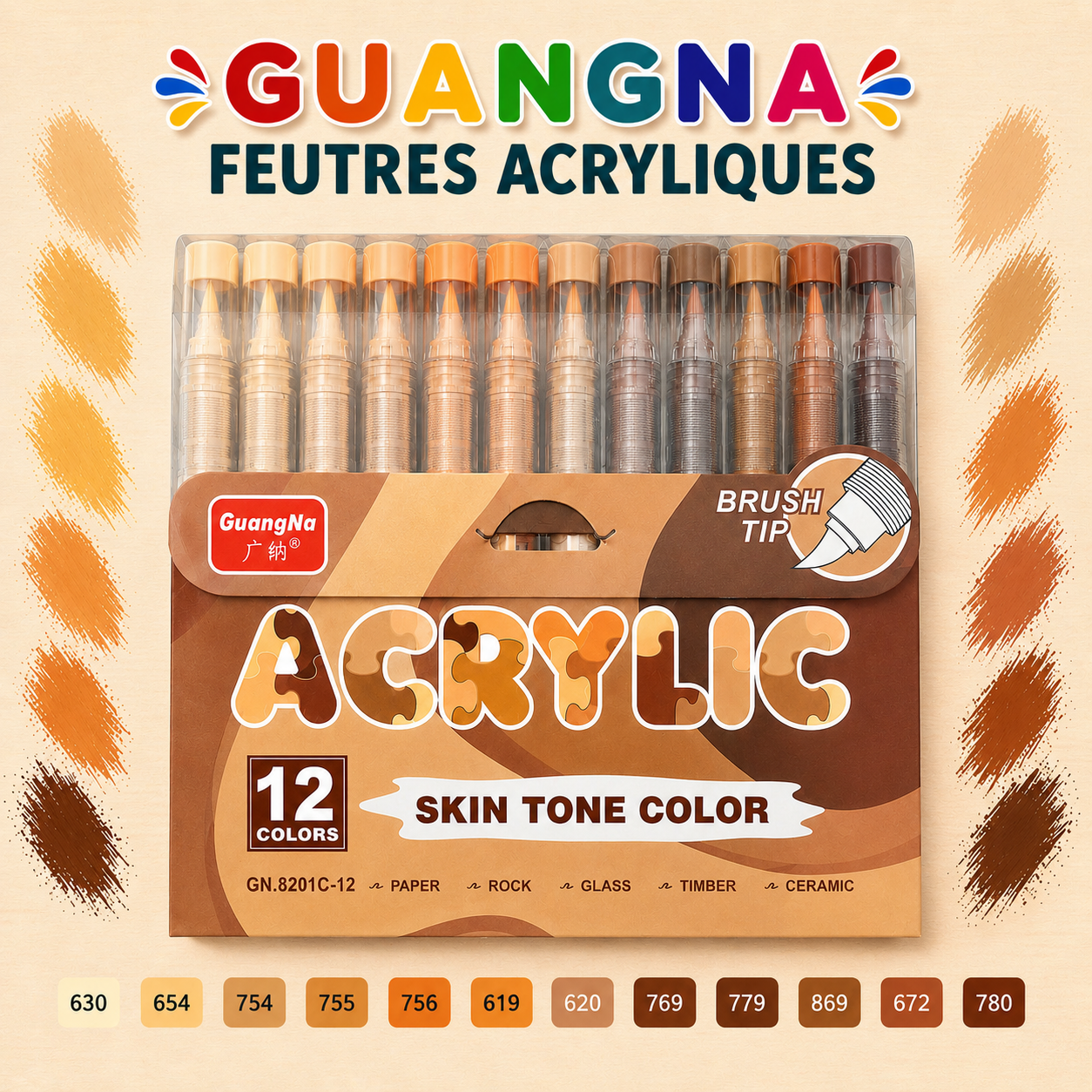 GuangNa Feutres Acryliques - Skin Tone 12 couleurs a l'unité
