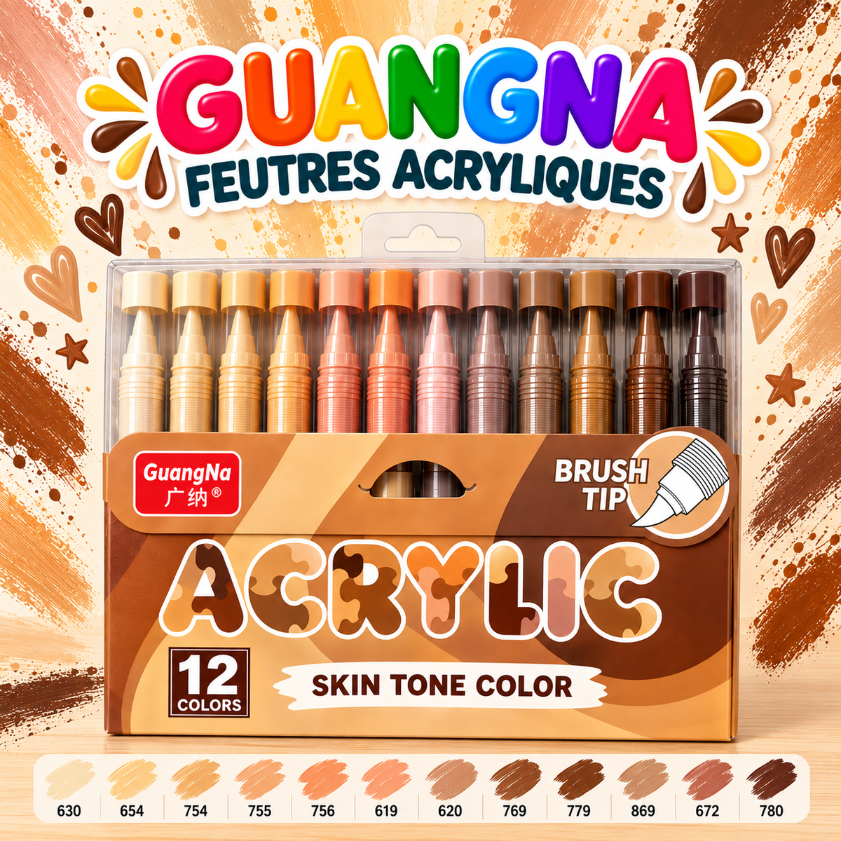 GuangNa Feutres Acryliques - Skin Tone 12 couleurs a l'unité