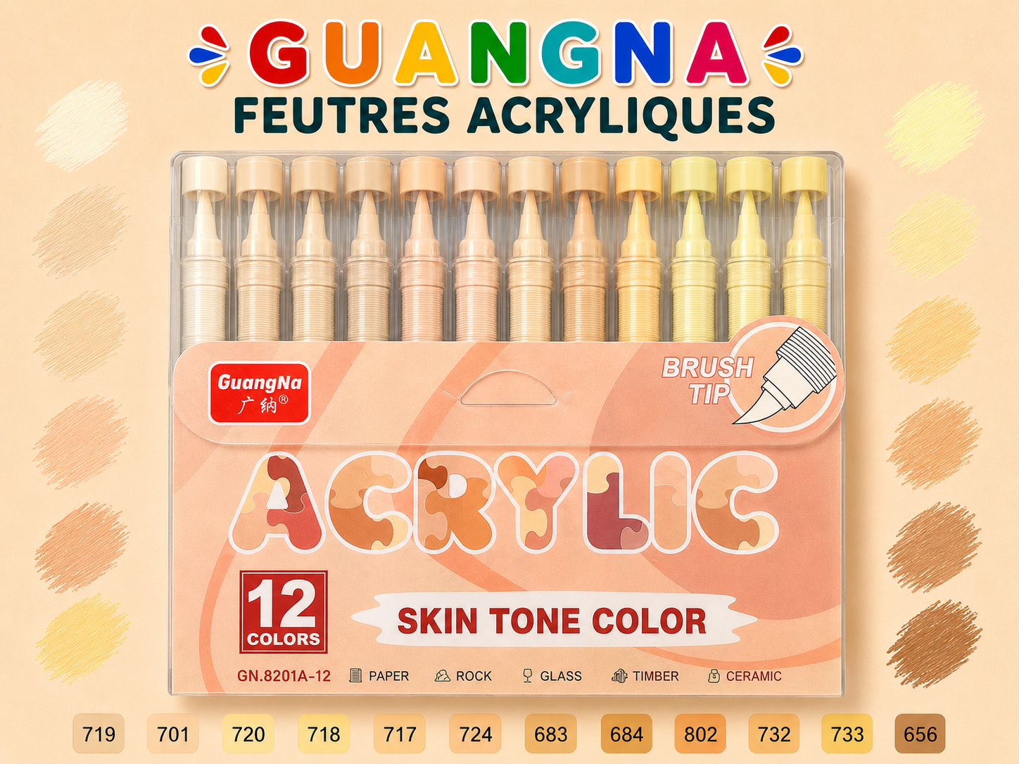 GuangNa Feutres Acryliques Skin Tone - À l'unité | Brush Tip